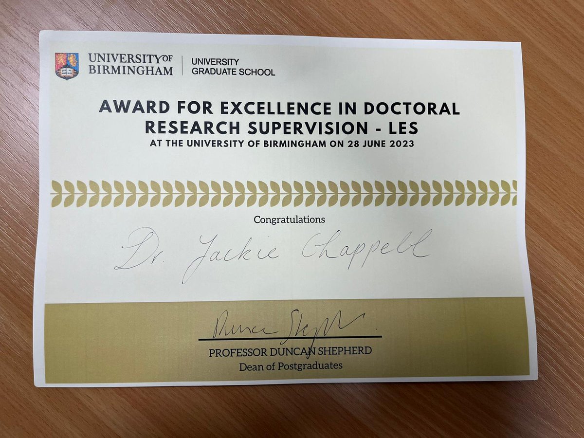 Lelia_BStephens's tweet photo. Super happy that my incredible PhD supervisor Jackie Chappell has been recognised for her outstanding supervision, she could not be more deserving of this award 💪#UoBPGRFest https://t.co/dLFuPt51z9