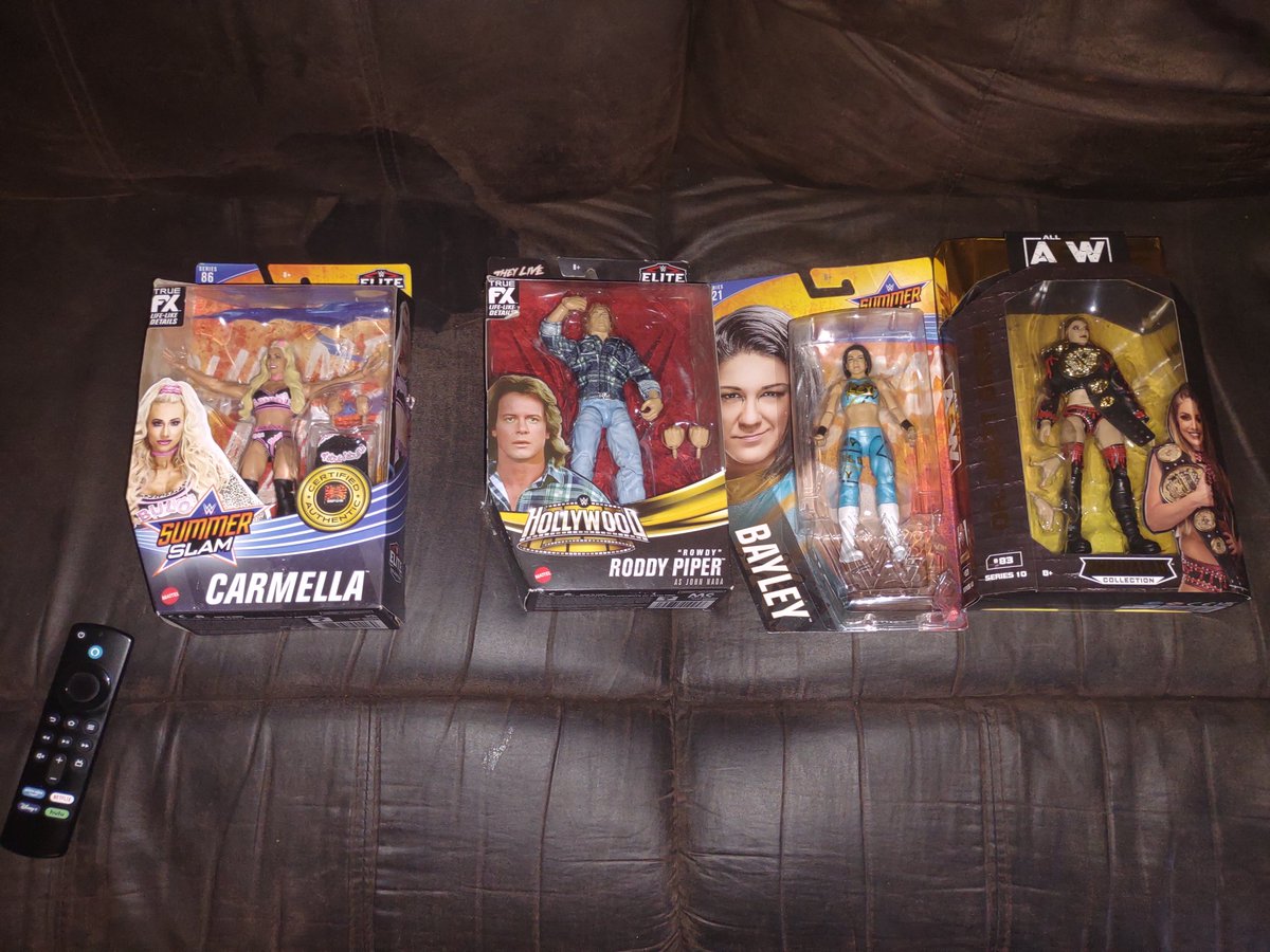 My action figures just got here #wwebayley #brittbaker #wwecarmella #rowdyroddyplper