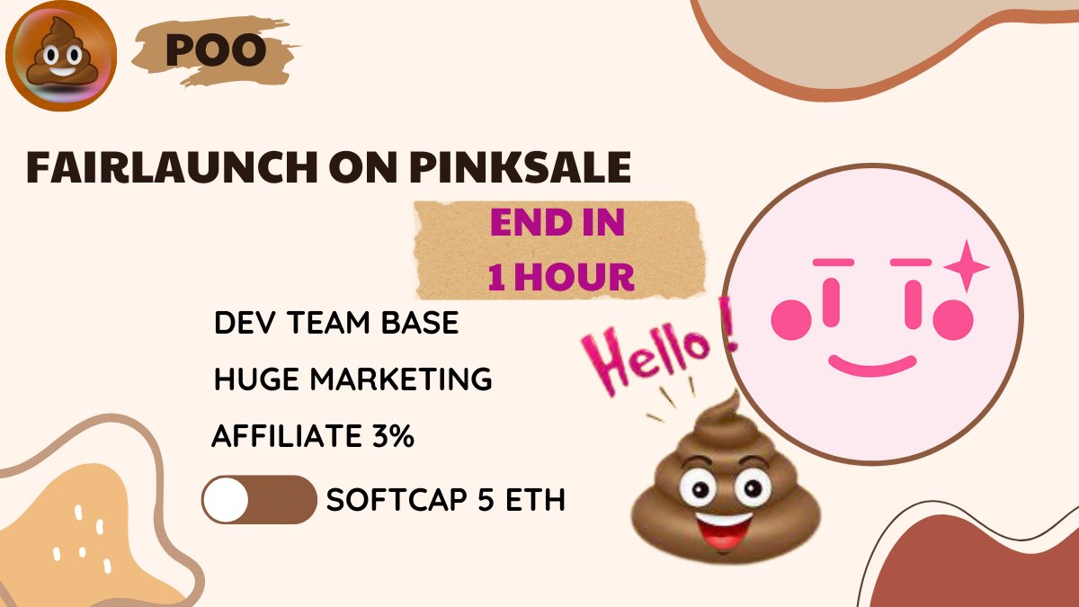 poomemeeth's tweet photo. ⏱️Only 1 hours left until end $POO Fairlaunch 

🛒 Buy Now:https://t.co/ShdX1fUYIU

✔️CA: 0x427133dc3e7069865D83d4917b5e73BBcC6E5745

#poo #meme #eth #trending https://t.co/5AecujFv6D