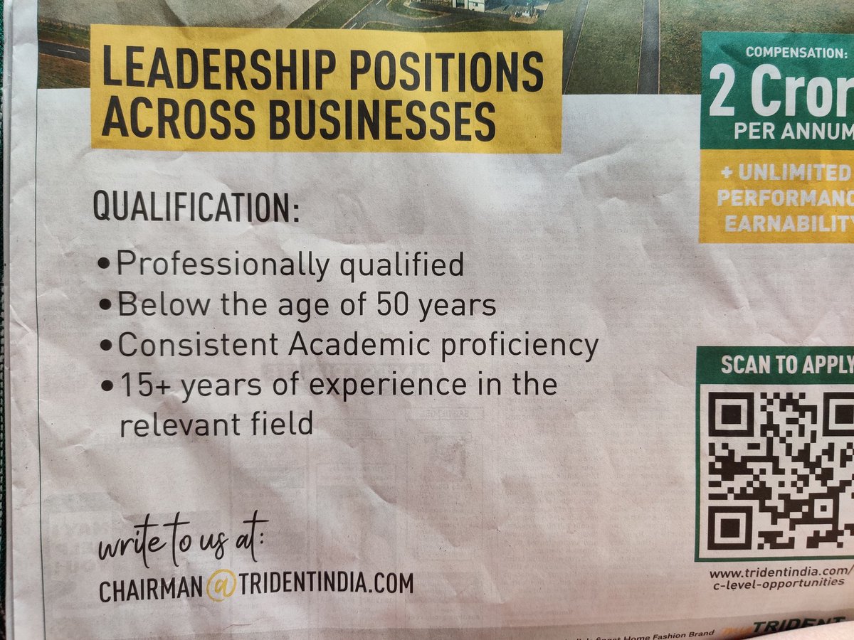 bonginexile's tweet image. When India can be run by men and women in their 60s, 70s and 80s, when MPs and MLAs are above 50s galore, why would this one show age-bias for leadership roles? What a shame in the times of DEI and equal opportunity! #tridentgroup #discrimination #abnormal