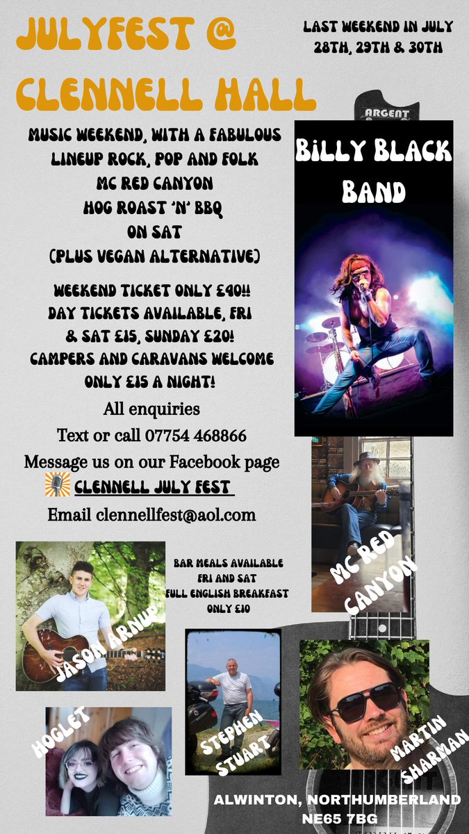 ClennellMusic's tweet photo. How amazing we have the BILLY BLACK  BAND added to our lineup!!! Fantastic music in a beautiful historic location!
🎶 NOT TO BE MISSED🎶
#northeastmusic #musicevents #music #musicfestival #northumberland #billyblackband https://t.co/BR65hb5SG4