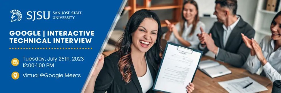 SJSUalumni's tweet image. Attention new grad &amp;amp; mid-career Spartans! Learn the ins and outs of #technicalinterviews in our free virtual event! #Google Management teams will pull back the curtains on the interview process &amp;amp; give tips &amp;amp; practice questions. Learn more &amp;amp; register 👇 

buff.ly/3XsKzCJ