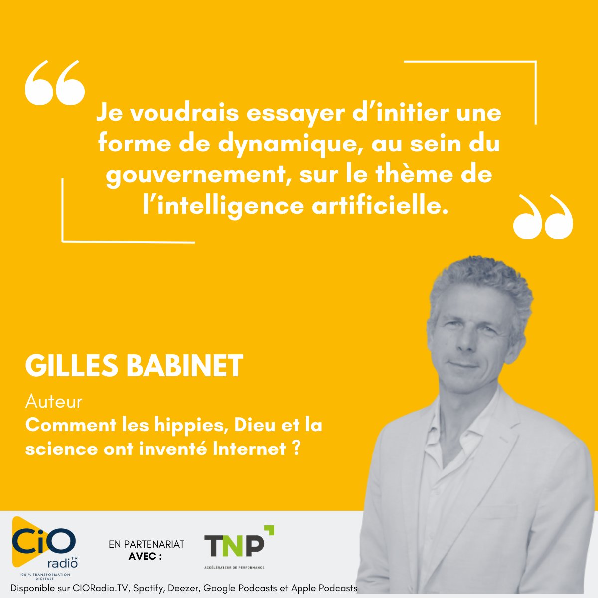 [INTERVIEW] 🎙️

🎧Pour écouter : lnkd.in/e_BrgS57

<a href="/erick_cala/">Erick Cala</a> interviewe <a href="/babgi/">Gilles Babinet</a>, Auteur de « Comment les hippies, Dieu et la science ont inventé Internet ? », sur #CIORadio.

🤝En partenariat avec @TNPConsultants.

Retrouvez tous nos #podcasts sur btobradio.tv.