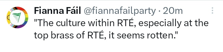 The Hypocrisy of @fiannafailparty is nauseating, you could remove RTE & replace it with Fianna Fail and it would still be true. 
The problem isn't RTE it is the culture created within all parts of society that #FiannaFail & #FineGael has tainted