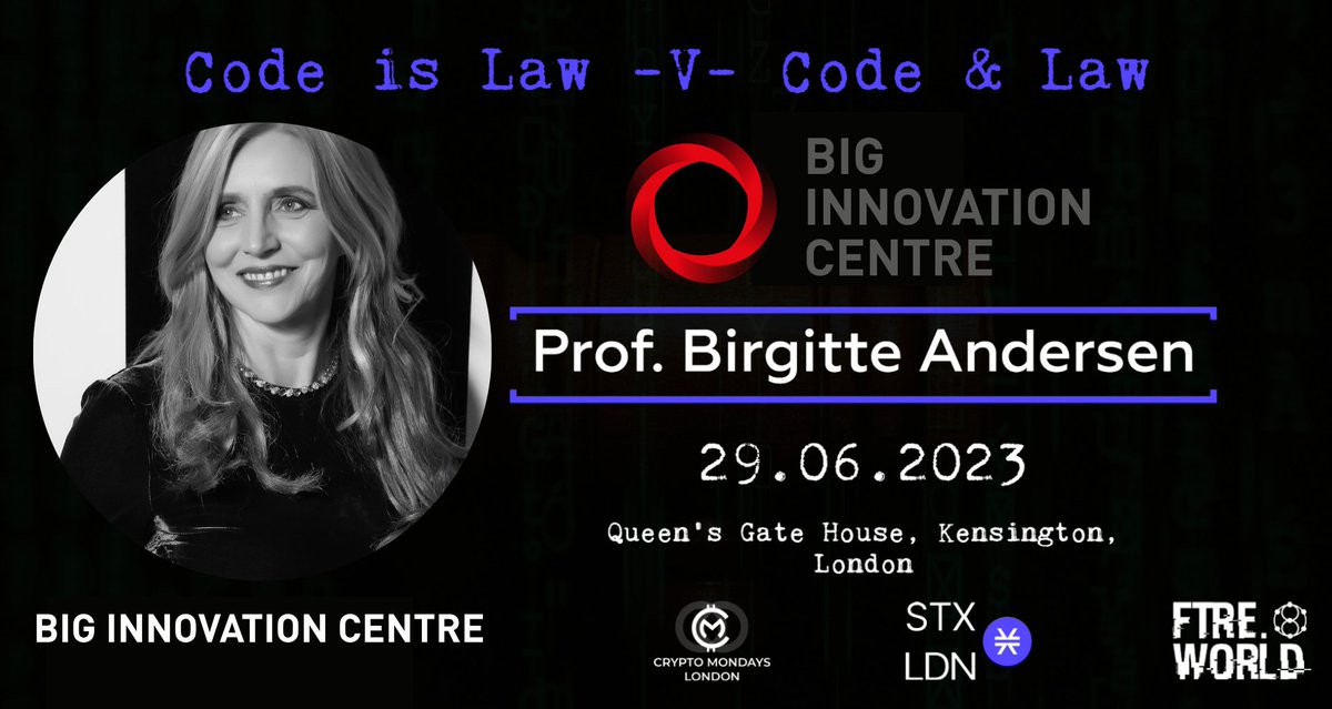 Looking forward to speaking at the Blockchain conference 'Code is Law v Code & Law', with @ftre_world @STXLDN and @CryptoMondaysUK on June 29th, 2023! Join us at Queen's Gate House, Kensington, London Get tickets here: codeislaw.live #CILvCAL #ftreworld