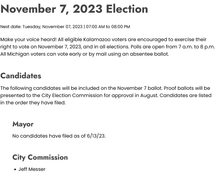 jeffmesser's tweet image. CAMPAIGN BLOG POST:  I'm Qualified for the November #KalamazooCity Ballot! 🗳️

messer.substack.com/p/im-qualified…