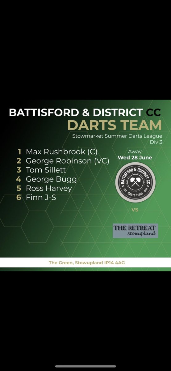 Tonight’s team as we face the Div 1 side Stowupland Retreat (A) in the quarter finals of the cup #uppatrees 🌳🎯