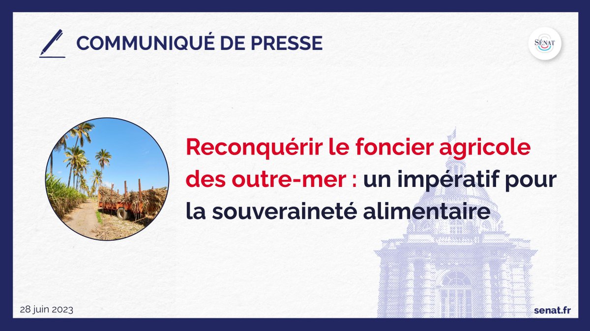 📢 Foncier agricole dans les outre-mer

Les rapporteurs de la délégation #OutremerSénat, Vivette Lopez et <a href="/TMohamedSoilihi/">Thani Mohamed-Soilihi</a>, appellent à une prise de conscience du recul du foncier agricole pour passer d'une posture défensive à une volonté de reconquête.

🔗sén.at/z5EVia