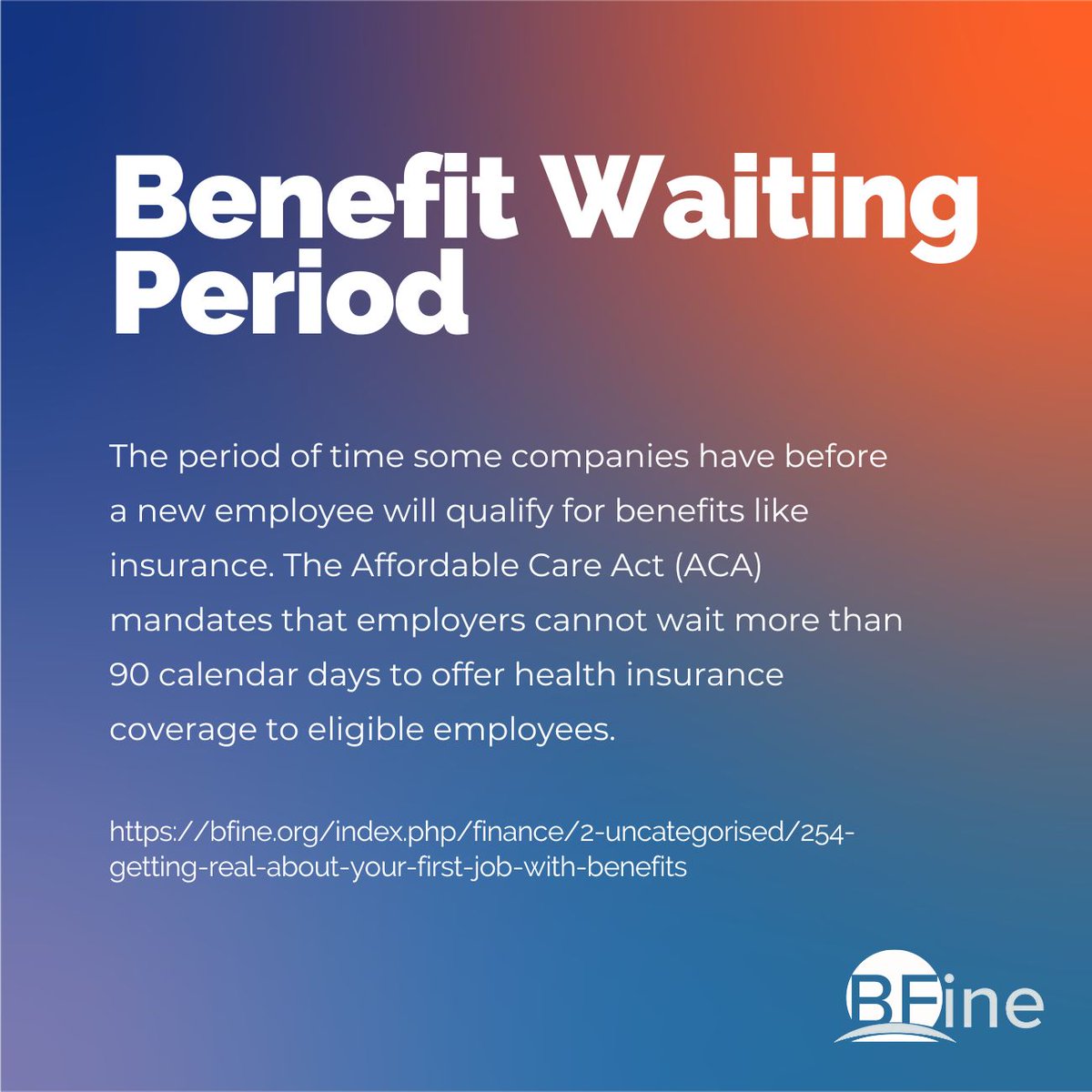 BFineorg's tweet photo. Wednesday Phrase of the Day: Benefit Waiting Period 

The period of time some companies have before a new employee will qualify for benefits like insurance. 

#personalfinance #benefits #benefitwaitingperiod #healthinsurane #onmyown https://t.co/abUSFAaity