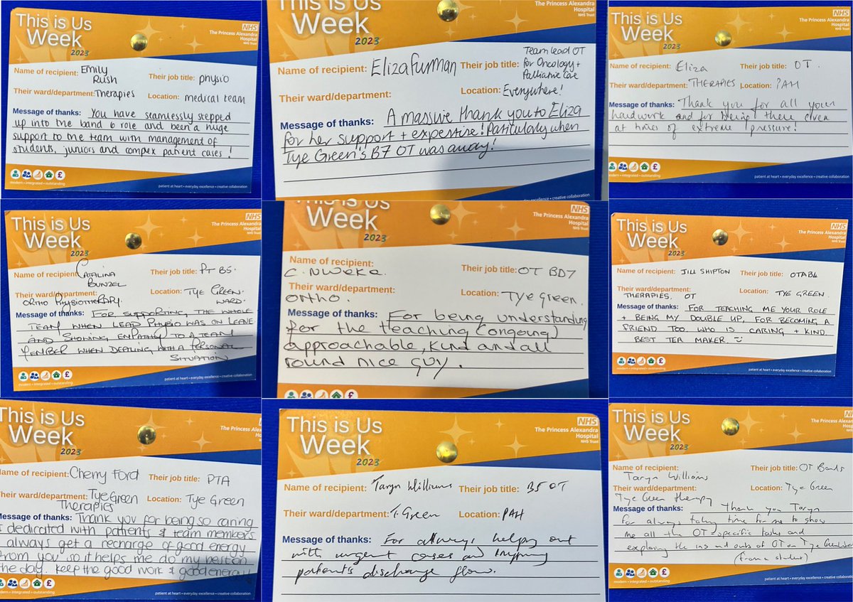 Just a few of the #thankyou messages to our therapy staff during #ThisIsUsWeek2023 @NHSHarlow.