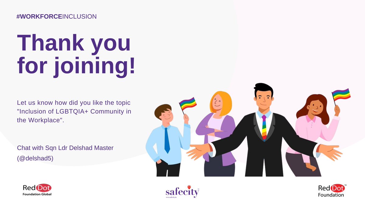 TheSafecityApp's tweet image. Thank you for curating this discussion Sqn Ldr Delshad Master (@delshad5) on “Inclusion of LGBTQIA+ Community in the Workplace”.

Here&apos;s a recap of the tweetchat - wakelet.com/wake/LE8ItoiFx…

Please keep the conversation going.

#WorkforceInclusion

#PrideMonth23

#Safecity