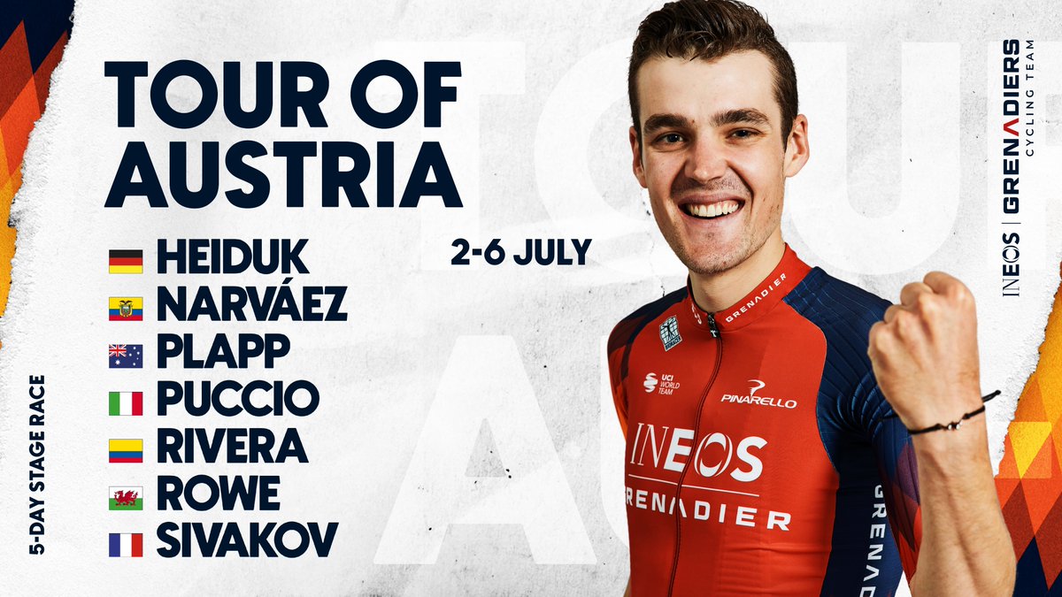 NetcompanyINEOS's tweet photo. We're heading for a busy weekend of racing 🔜

Here's how we line up for the Tour of Austria 🇦🇹👊 https://t.co/kBqPN3KWHK