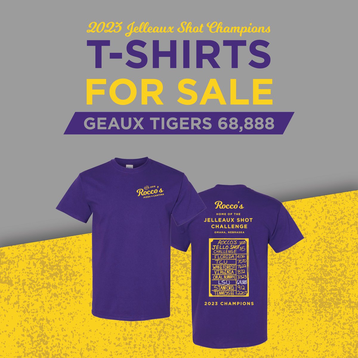 Here we go! Your OFFICIAL 2023 Jelleaux Shot Champion T-Shirts! Congratulations to @LSUbaseball  for your success on and off the field! #cws2023 #RoccosOmaha

store.ideal-images.com/jdtuckerslefty…