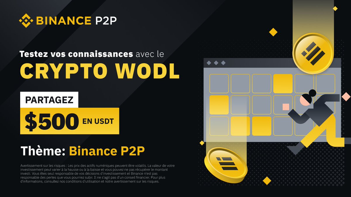 binanceafrique's tweet photo. C'est parti pour #LeP2PCryptoWodl 🎉 !

Démontrez que vous maîtrisez Binance P2P en résolvant les énigmes qui vous seront soumises et tentez de remporter des bonus en USDT 🎁

Période de l'offre : Du 28 juin au 1er juillet 2023 https://t.co/gvyfOOUToy