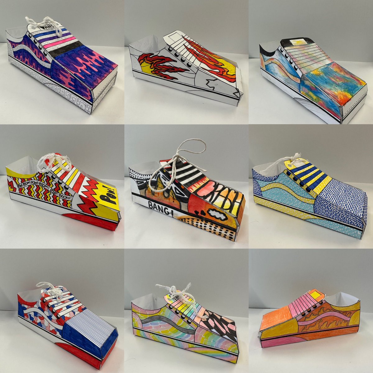 SCHOOL SHOUT-OUT TIME! 💥 💫 @ArtTeacherHWN shared these incredible trainer designs made by students, inspired by a range of artists over time. How could your students celebrate their own favourite artists through fashion and design? 🎨 ✨