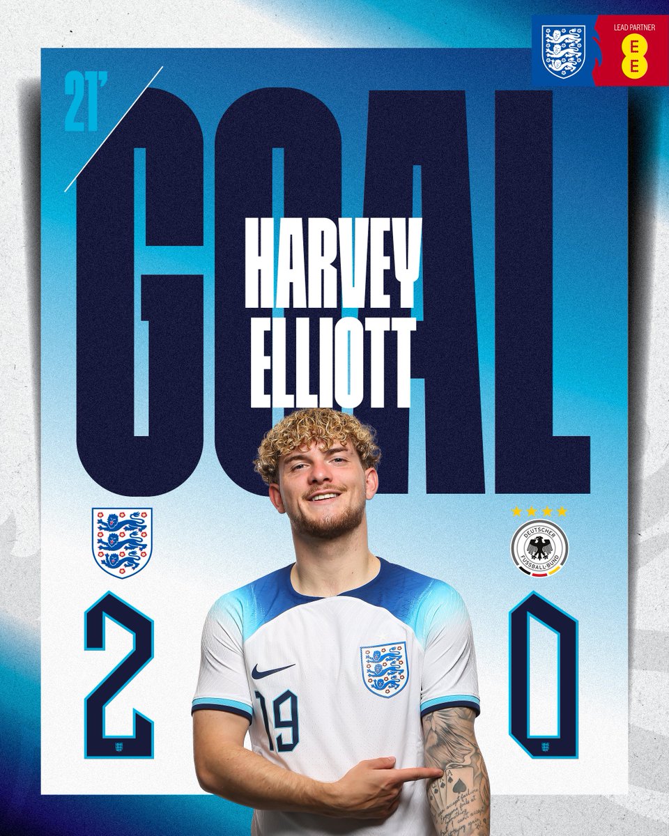 England's tweet photo. What a goal by Harvey Elliott! 🔥

Goalkeeper @Jamestrafford6 rolls the ball out to the #YoungLions midfielder, who runs over half the length of the pitch before slotting home superbly! https://t.co/R87OeMdMSi