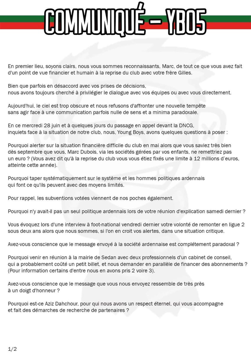 StephDom08's tweet image. Derrière les Youngs pour des réponses Mr Dubois .
Tout autre issue qu&apos;un maintien en N1 avec un avenir pérenne sera une déclaration de guerre et il faudra rendre des comptes. 
Suite en commentaire.