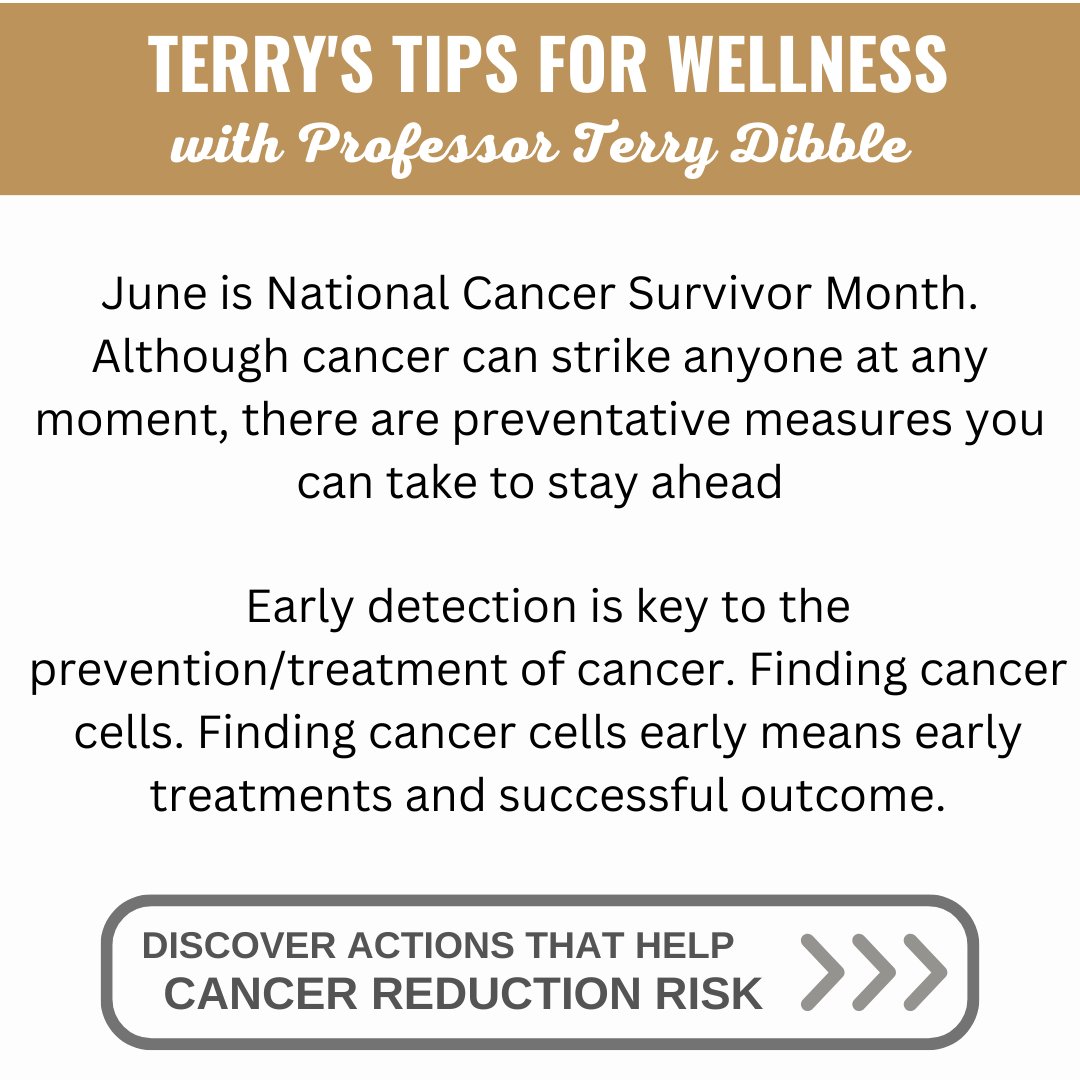 OaklanduSHS's tweet photo. Today's Wellness Wednesday is another installment of Terry's Tip for Wellness. June is Cancer Survivor Month and there are a number of preventative measures we all can take to reduce our risk and stay ahead. #WellnessWednesday #TerrysTips #CancerSurvivorMonth #CancerAwareness #OU https://t.co/Y81dpRZ4Js