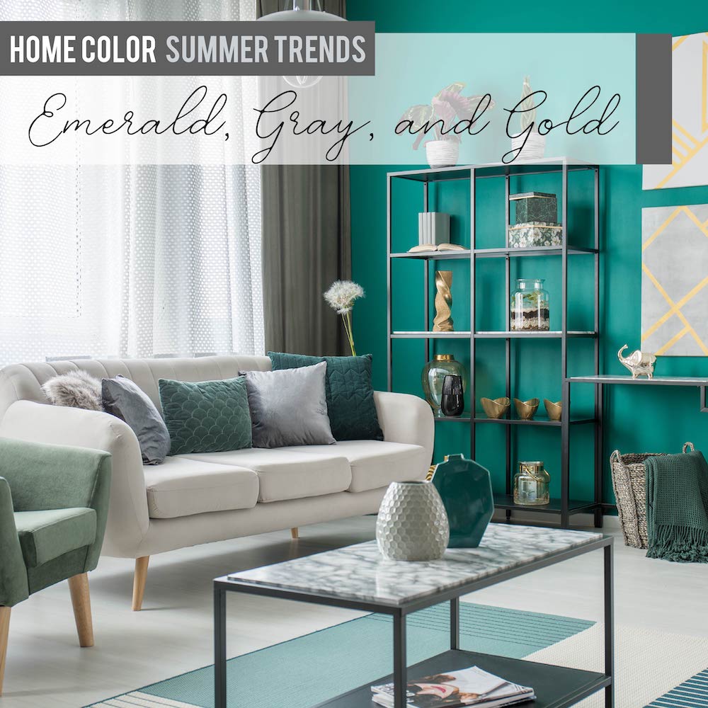 Emerald, gray, and gold bring luxurious summer style to any room. #SummerStyles