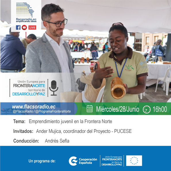 FronteraNorteEC's tweet photo. 📷Llegamos a nuestro 10° episodio de #FronteraNorte | A las 16h00 tenemos una nueva cita, esta vez, con #AnderMujica, de la  @PUCE_Esmeraldas  trataremos el fomento de la de la actividad económica mediante una incubadora de empresas, para fortalecer el emprendimiento juvenil. https://t.co/7S6UINaPfd