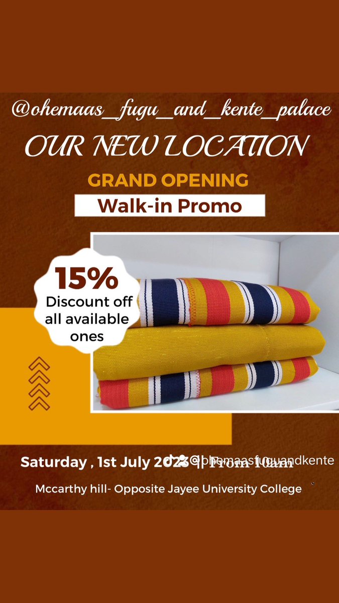 See you on Saturday, 1st July. #kente #fugu #smock #grandopening #promo