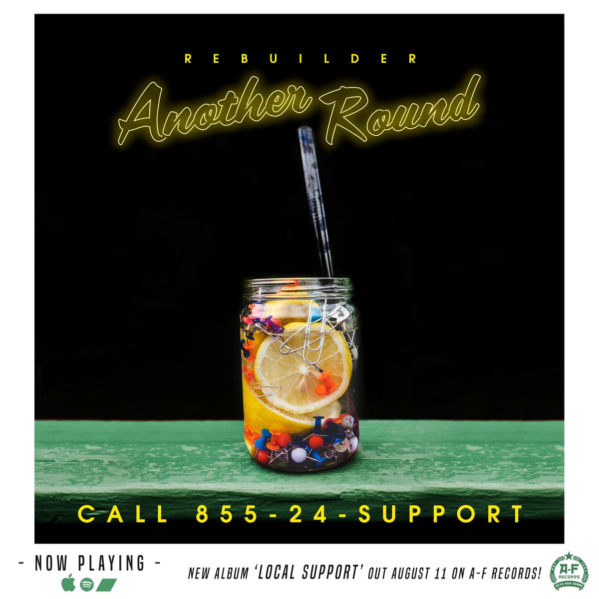 AFrecordsPGH's tweet photo. New Music Alert! @RebuilderBoston have dropped a brand new single, AND announced a new record, 'Local Support' - out August 11th, on A-F Records!

Check out new track "Another Round" today wherever you stream music, and pre-order Local Support on vinyl at https://t.co/dZwfsbzIOP! https://t.co/SJy9n8fJ2J