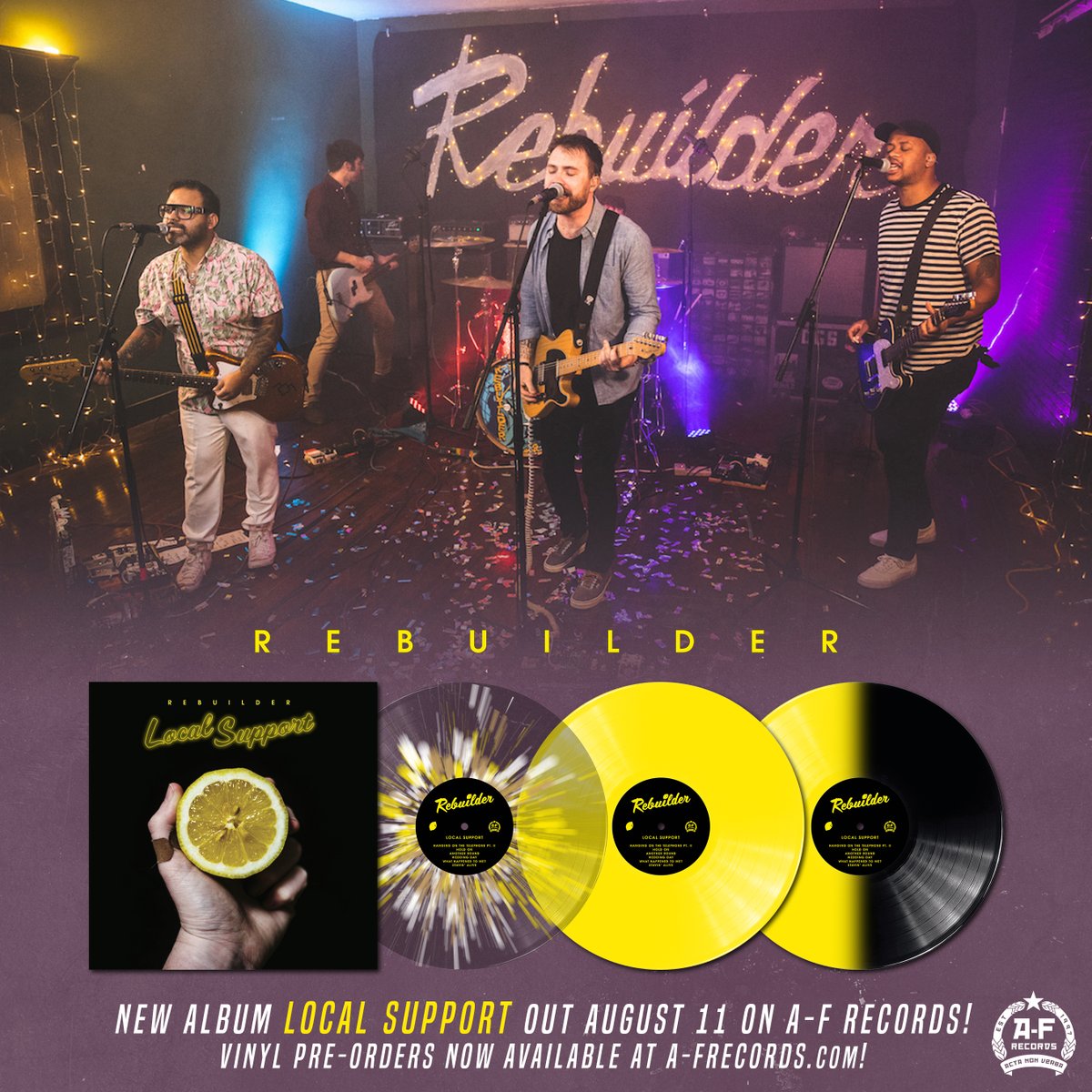 New Music Alert! <a href="/RebuilderBoston/">Rebuilder</a> have dropped a brand new single, AND announced a new record, 'Local Support' - out August 11th, on A-F Records!

Check out new track "Another Round" today wherever you stream music, and pre-order Local Support on vinyl at A-Frecords.com!