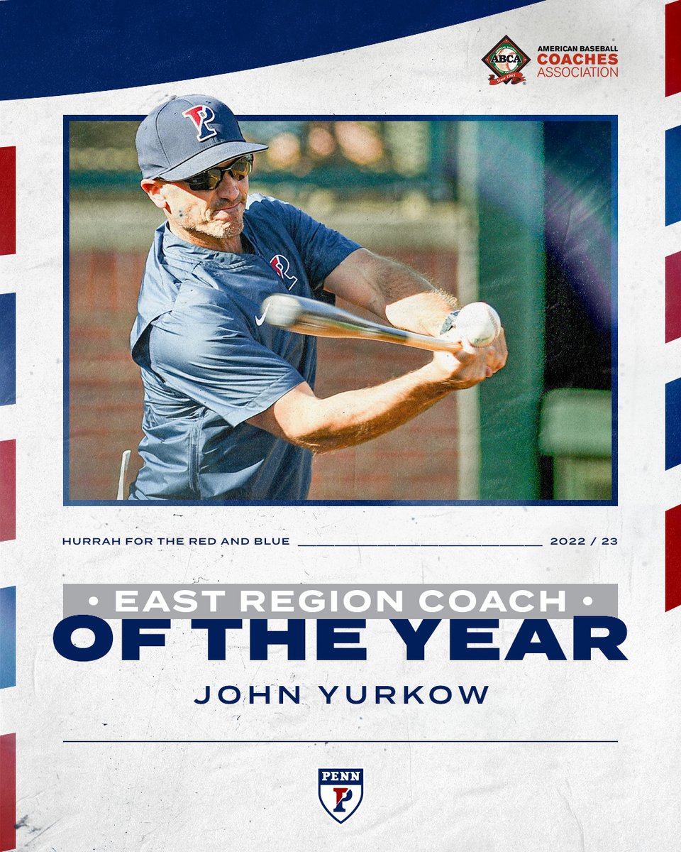 PennBaseball's tweet photo. Coach Yurkow is the 2023 ABCA East Region Coach of the Year!

🔗--> https://t.co/bhTDaOYP3Y

#QuakeShow // #FightOnPenn 🔴🔵⚾ https://t.co/HlBLpabQ10