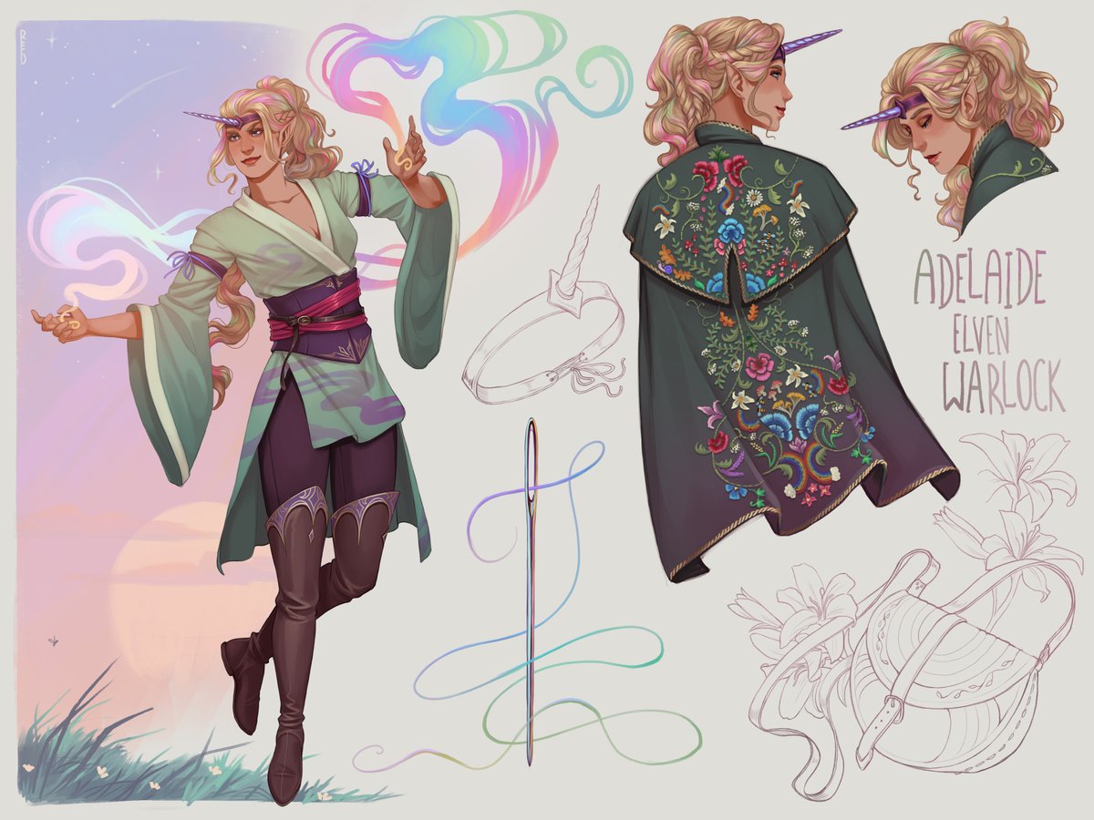 A character ref sheet commission featuring Adelaide, the elven Celestial Warlock!
#dnd #dnd5e #dungeonsanddragons #art