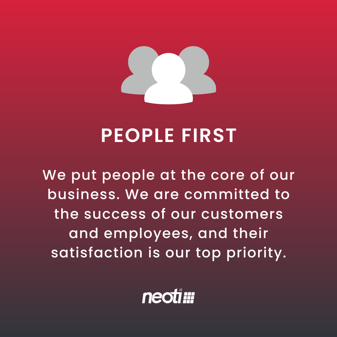 neotilive's tweet image. Our Values guide us in all we do, like putting People First. We are committed to the success of our customers and employees, and their satisfaction is our #1️⃣ priority. #avtweeps #neoti #neotivalues #leddisplays #dvled