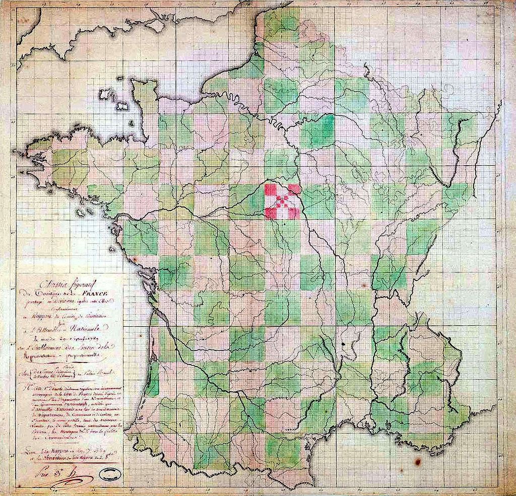 VarlanOlivier's tweet photo. Le premier projet de découpage de la France en départements, proposé en septembre 1789. 
Le pays serait découpé en 81 carrés. Chaque département serait découpé en 9 districts, chaque district en 9 cantons. Le projet (peut-être un peu trop géométrique) n’est pas retenu ! https://t.co/eXknFfGq53
