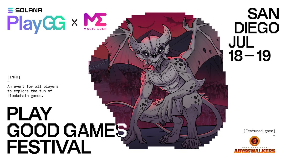 We are thrilled to have been selected to showcase our upcoming game Abysswalkers at PlayGG with <a href="/solanagames_gg/">SolanaGamesGG</a> and @magiceden during July 18-19, right before San Diego Comic Con.

Hope to see you there so we can play live! Maybe for some rewards? 🕹️