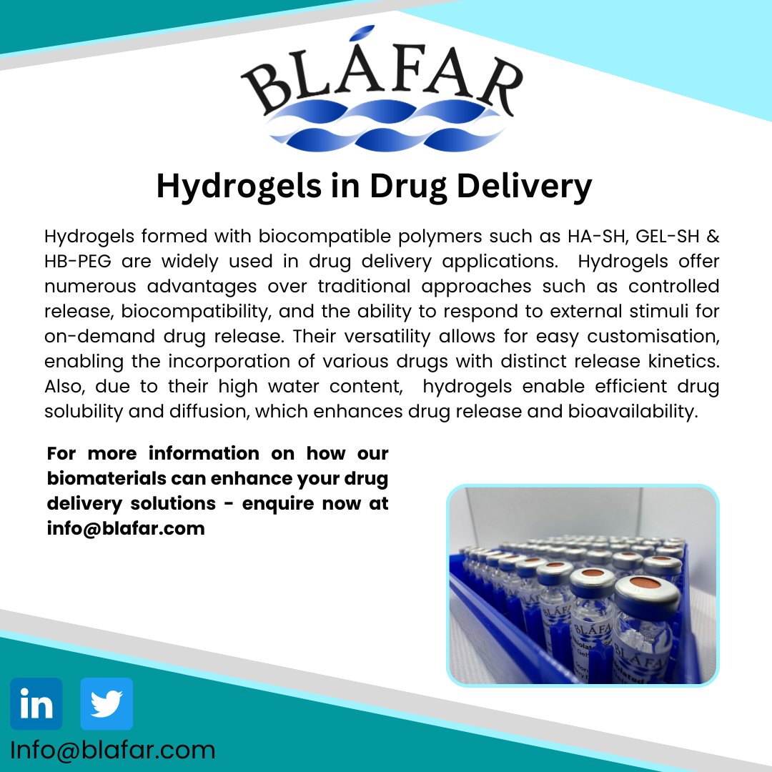 BlafarL's tweet photo. Enquire today - Info@blafar.com

#hydrogels #drugdelivery #biomaterials #biotechnology https://t.co/G3srrY9ciJ