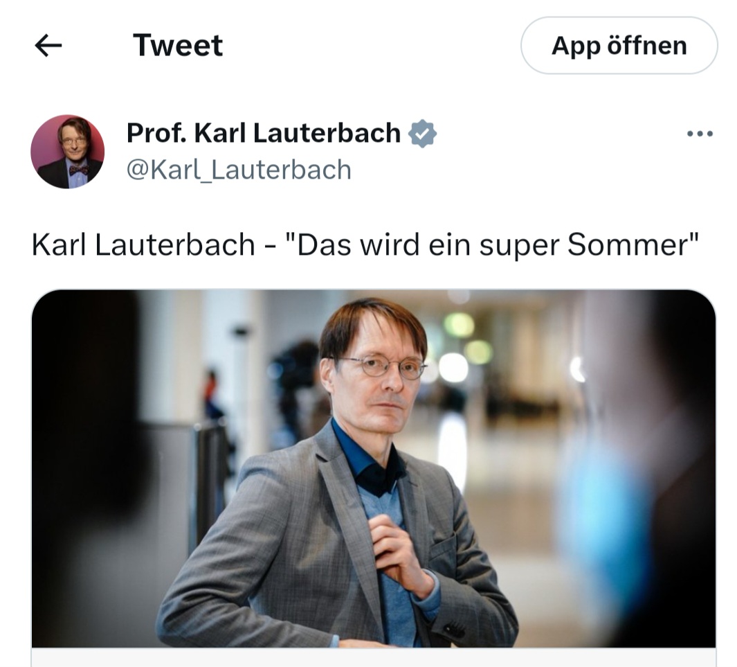 SuspicicMinds's tweet photo. Zur Erinnerung!
#Lauterbach im Wandel der Zeit. In 2021 wurde eine experimentelle Impfung unters Volk gebracht. Kein Wort über die Hitze. Da war seine Freude groß über den Sommer. Und in 2023 warnt er nun vor "Hitzetoten". Kein Wort über Impfschäden. https://t.co/4oIMwlDvkZ