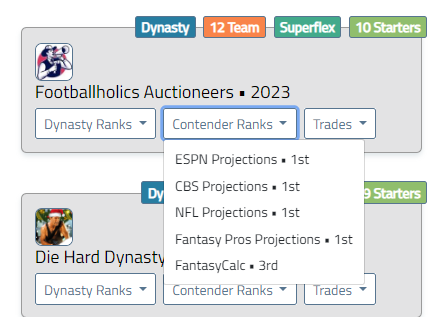superflex_app's tweet image. Fantasy Pros 2023 Projections are live on DynastySuperflex! Come and take a look at your Dynasty teams with live contender rankings from CBS, ESPN, NFL, and Fantasy Pros. dynastysuperflex.com #fantasyfootball
