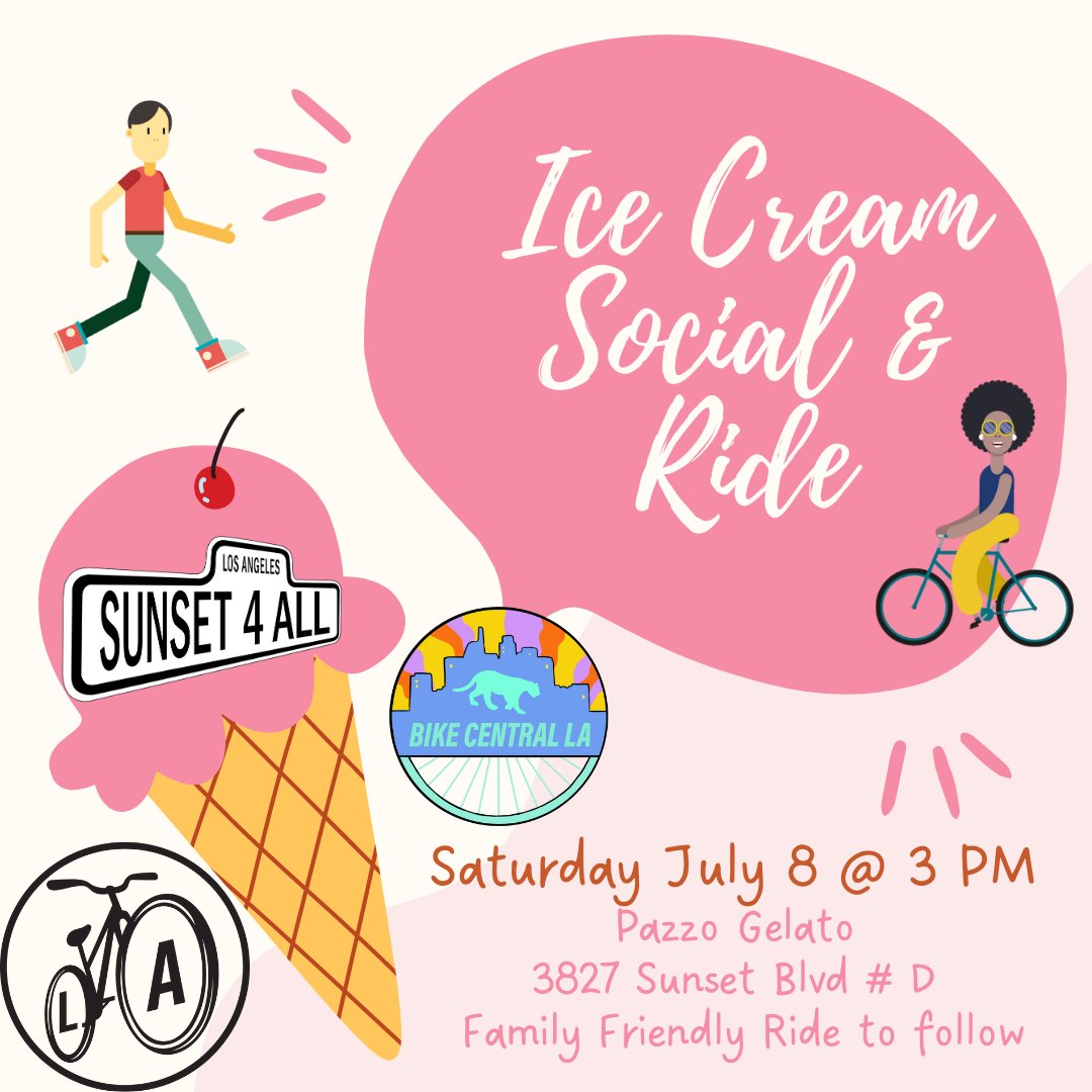 BikeLA (@heybikela) on Twitter photo Join BikeLA, the <a href="/SunsetForAll/">Sunset4All</a> team, and our new chapter Bike Central LA for a family-friendly ride and ice cream social at Pazzo Gelato on Sunset Boulevard in Silver Lake. Let's keep showing Los Angeles that Bikes Mean Business! See you at 3pm Saturday July 8! Join BikeLA, the <a href="/SunsetForAll/">Sunset4All</a> team, and our new chapter Bike Central LA for a family-friendly ride and ice cream social at Pazzo Gelato on Sunset Boulevard in Silver Lake. Let's keep showing Los Angeles that Bikes Mean Business! See you at 3pm Saturday July 8!
