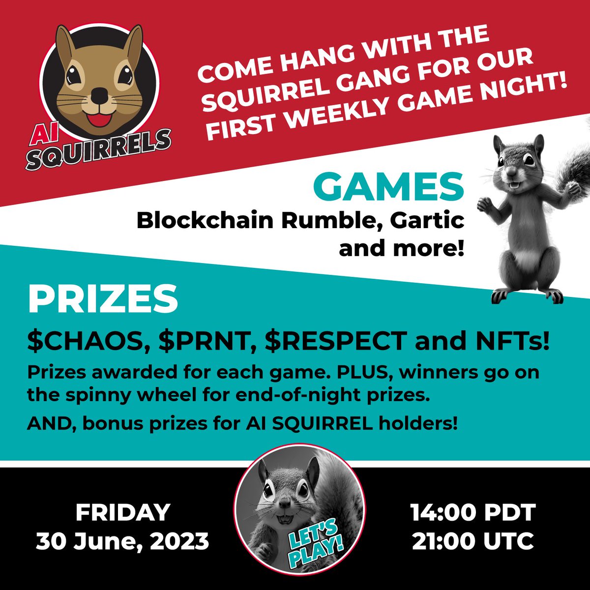 Everybody’s invited. 5 PM Friday Eastern standard time if my math is correct lol. <a href="/AiSquirrels/">AI SQUIRRELS</a> jump in the discord.