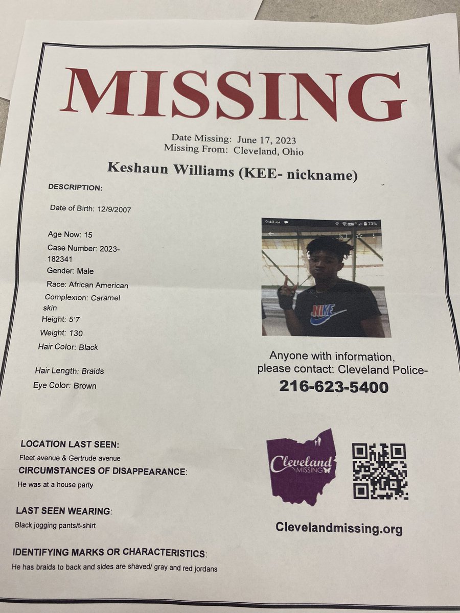 mollywalshCLE's tweet photo. Please retweet.
Family and friends are pleading for any tips to help locate #KeshaunWilliams. He has been missing since June 17.
#clevelandmissing
@clevelanddotcom https://t.co/5PNWARkb0T