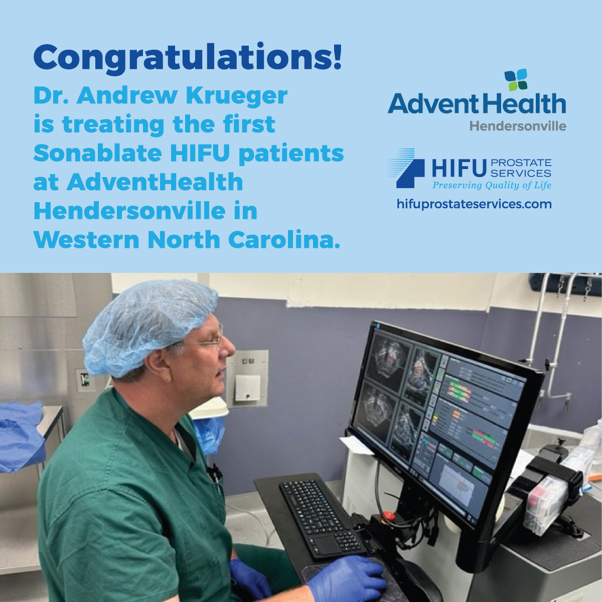 HIFUProstateServices (@prostatehifu) on Twitter photo Congratulations to Dr Andrew Krueger for treating the first Sonablate HIFU patients at <a href="/AdventHealth/">AdventHealth</a> Hendersonville with experienced HIFU team at HPS! Dr Krueger is the first urologist to offer HIFU to patients with localized prostate cancer in Western NC! #Sonablate #HIFU Congratulations to Dr Andrew Krueger for treating the first Sonablate HIFU patients at <a href="/AdventHealth/">AdventHealth</a> Hendersonville with experienced HIFU team at HPS! Dr Krueger is the first urologist to offer HIFU to patients with localized prostate cancer in Western NC! #Sonablate #HIFU
