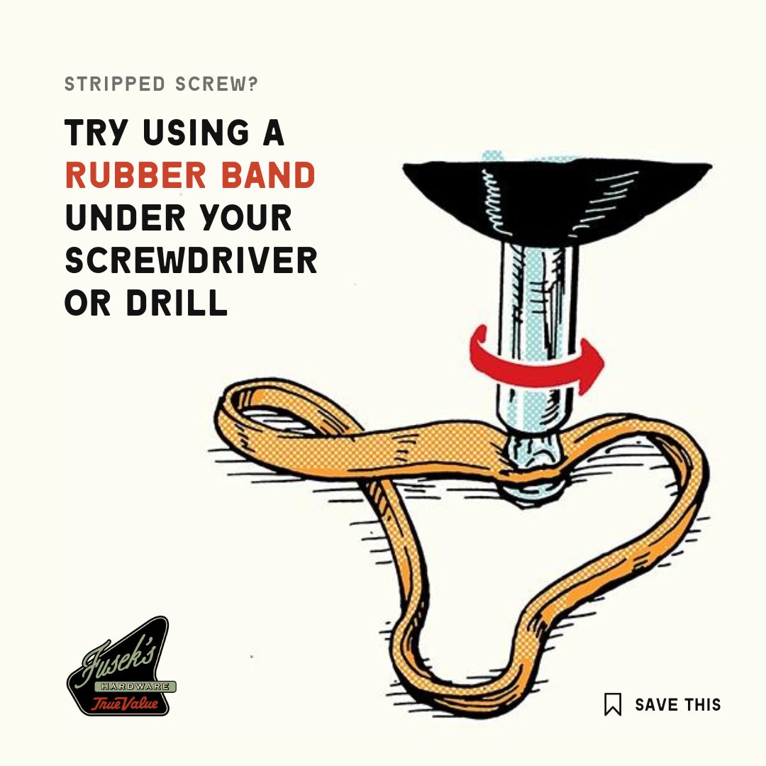 So you stripped your screw and got it stuck... we've been there. 😡 Next time, try the Rubber Band Method: 👍

Have you tried this, or have any other tricks? 💬

#FindItAtFuseks 🛠️

#indy #diyproject #diyhack #downtownindy #indysmallbusiness #loveindy #circlecity
