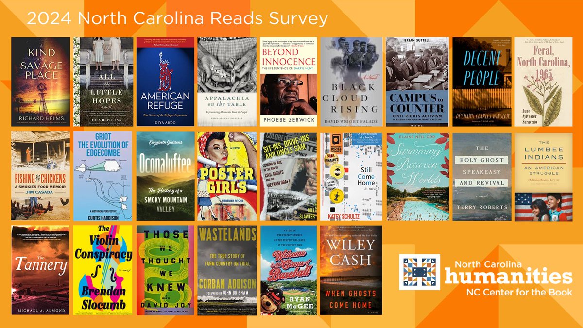 NCHumanities's tweet photo. Help us decide what to read next year for North Carolina Reads 2024! Take the survey: https://t.co/05TKvAvkRE Survey closes 7/7/23. #NCReads is #NCHumanities statewide book club featuring 5 books that explore issues of racial, social, and gender equity&amp; the history+culture of NC https://t.co/3YY8PDVQvD