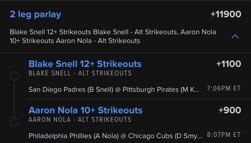 You guys absolutely blew that last tweet up! Here’s the lotto for you guys 🤑

Water down to your liking but we’re shooting for the stars today 💫

Sign up for @TheParlayPlug VIP and get access to our 3 piece strikeout slate 🎰

More information coming below! ✍🏻 #GamblingTwitter