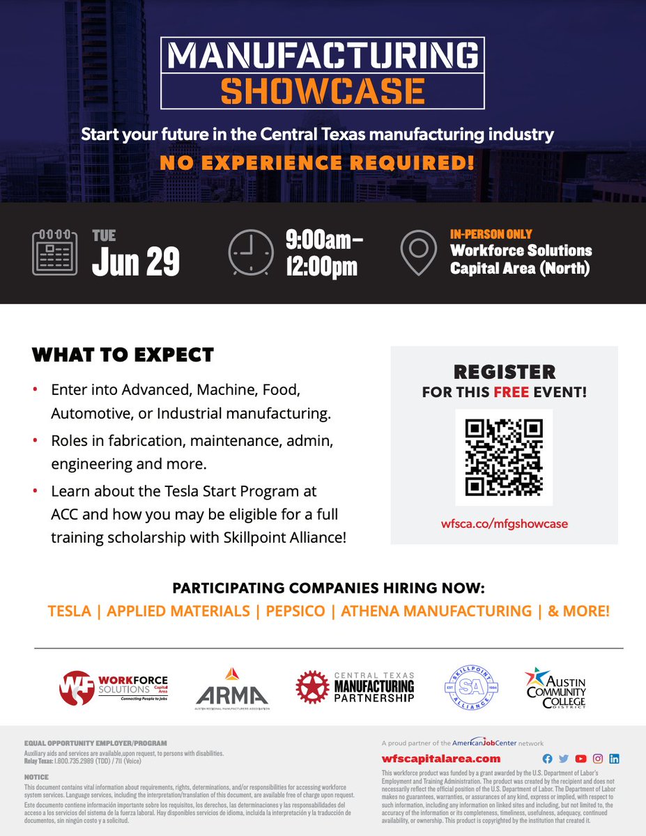 ACCadvancedmfg's tweet image. 📅 Save the date for our Manufacturing Showcase on June 29th, 9 am - 12 pm

🔨 Register today to discover incredible opportunities and meet leading companies like @Tesla, @Applied4Tech, @PepsiCo, Athena Manufacturing, and more! 🤝🌐
#AdvancedManufacturing #CareerOpportunities