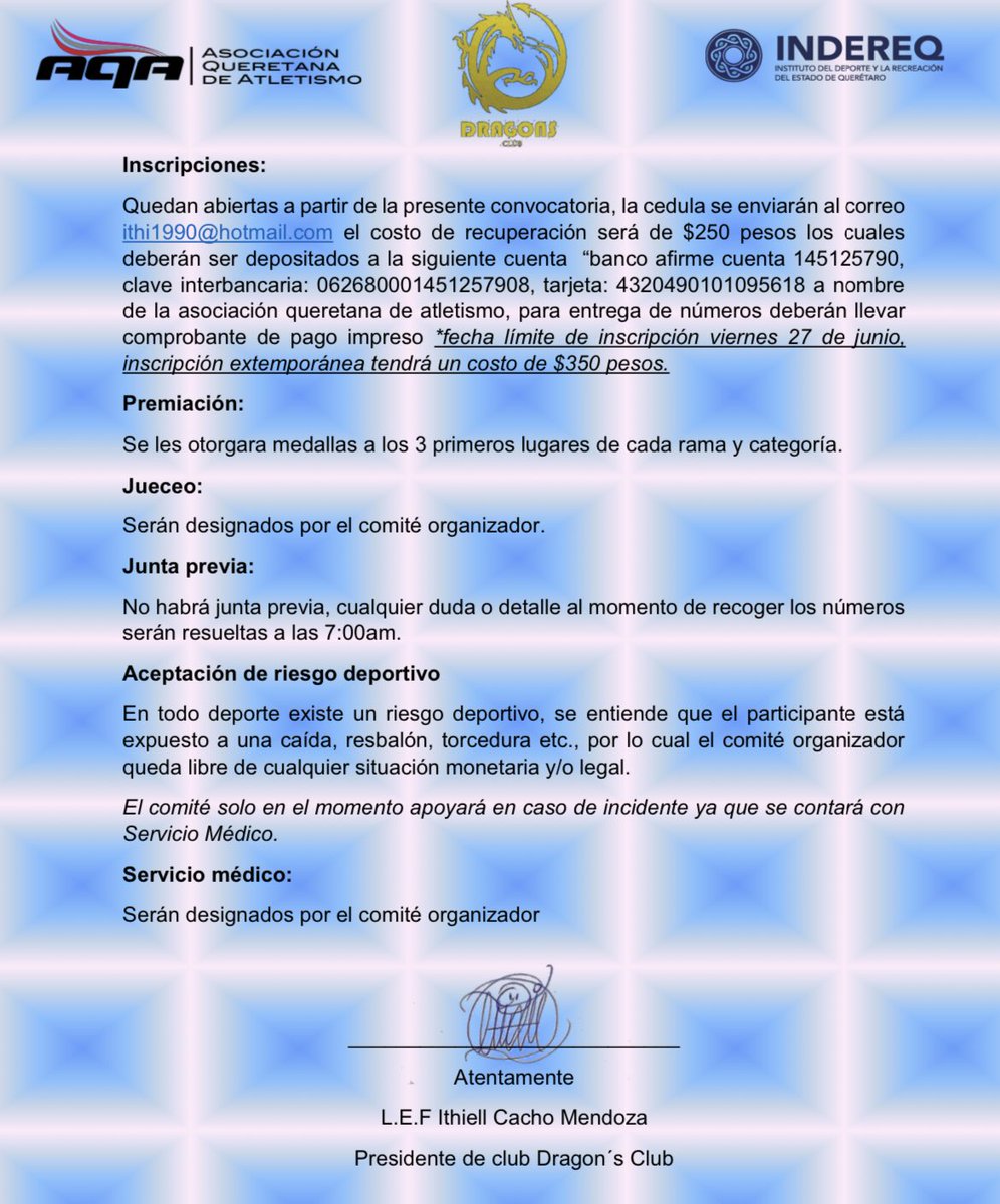 AQAqro's tweet photo. Convocatoria: Festival infantil Dragon’s club ¡Participa! 🐉🐲#SomosAtletas https://t.co/zNey2gEuCR