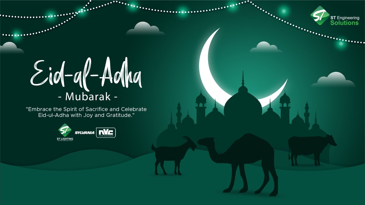 🌙 Join Us in Celebrating Eid-ul-Adha 2023 with Warmth and Blessings from ST Engineering Solutions! 

#STES #STEngineeringSolutions #EidulAdha #BariEid #Eidmubarak #STLighting #NVCInternational #ModernLighting #ExteriorLights #LightingMagic #FacadeLighting  #Sylvania