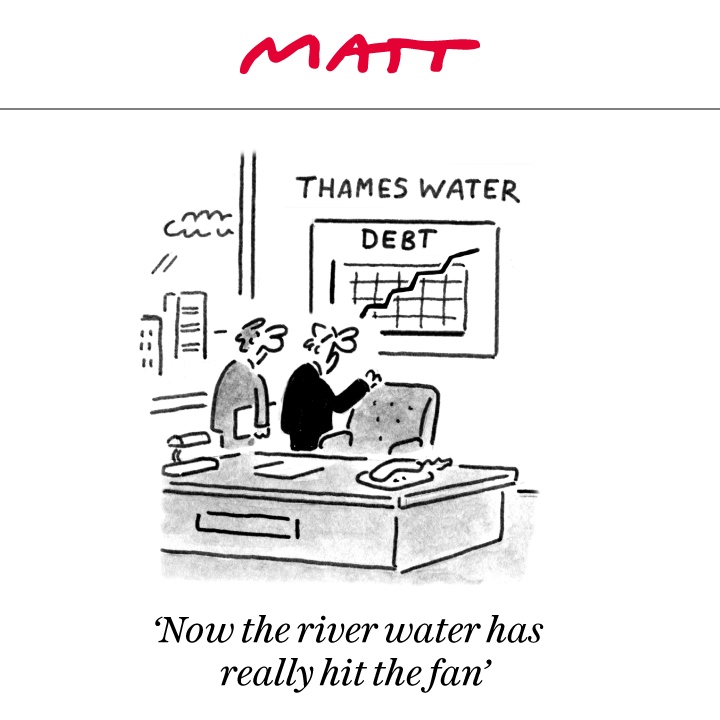 ✍️ 'Now the river water has really hit the fan' My latest cartoon for tomorrow's @Telegraph Buy a print of my cartoons at telegraph.co.uk/mattprints Original artwork from chrisbeetles.com