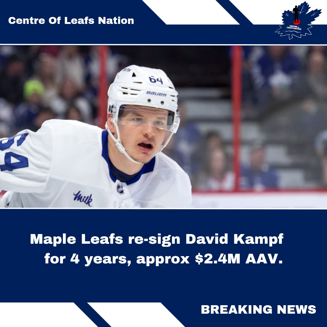 Maple Leafs re-sign David Kampf  for 4 years, approx $2.4M AAV. #LeafsForever