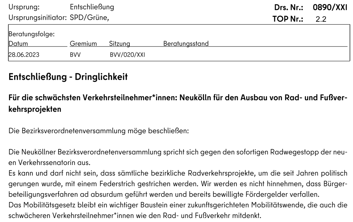 hermannstr4alle's tweet photo. Update!

Entschließung der #BVV Neukölln gegen den Ausbau-Stopp durch @SenMVKUBerlin / @SchreinerManja 

„Wir werden es nicht hinnehmen, dass Bürgerbeteiligungsverfahren ad absurdum geführt werden und bereits bewilligte Fördermittel verfallen.“

👨🏿‍🦽🚲♥️🚶🏽‍♀️✊ #NichtmitUns https://t.co/UNBC0uaEYW