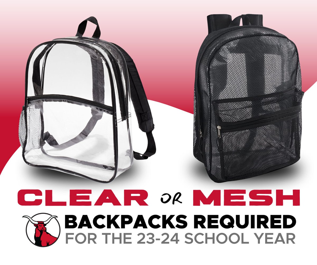 In an effort to make schools safer, the discipline review committee voted to require clear or mesh backpacks for all students in CHISD for the 23-24 year. Students may keep a small, non-clear pouch in their bag to hold personal items like cell phones, money, and hygiene products.