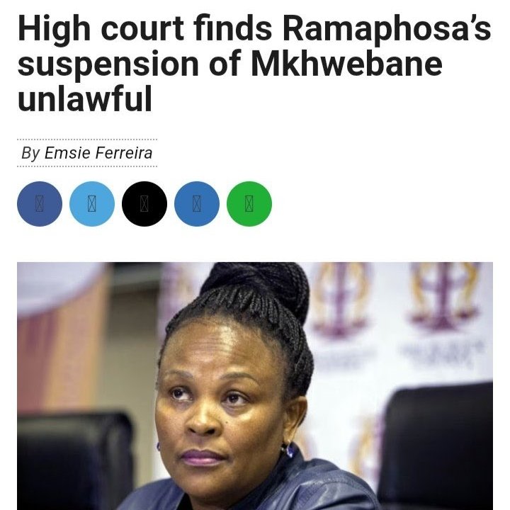 Ayanda_Mredlana's tweet photo. BREAKING NEWS: Cyril Ramaphosa broke the law in suspending Adv Busisiwe Mkhwebane. No consequences followed. https://t.co/LwInpHnTDA